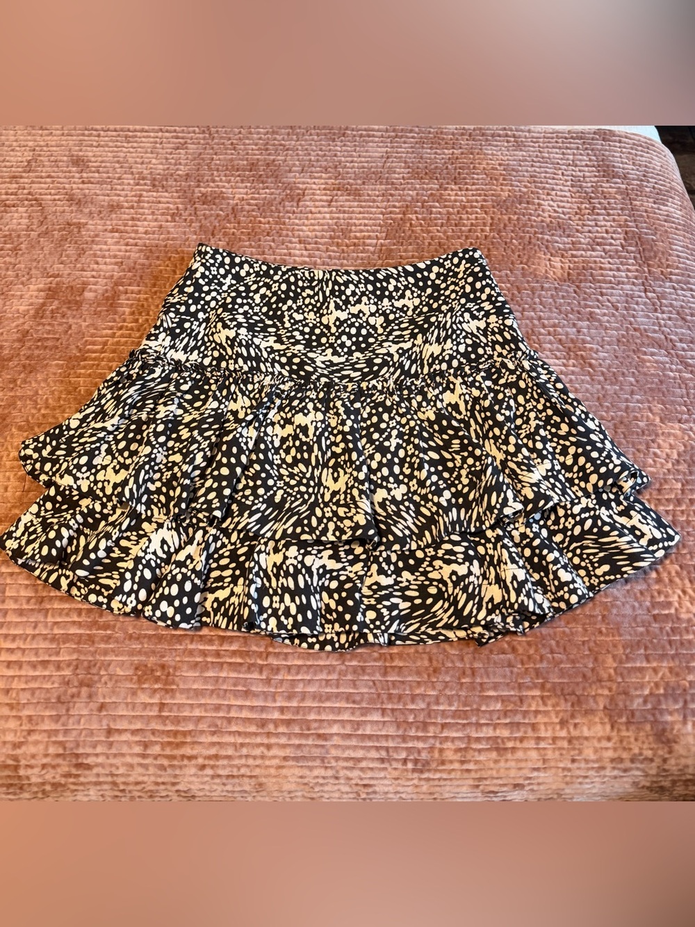 Black and Tan Tiered Ruffle Mini Skirt